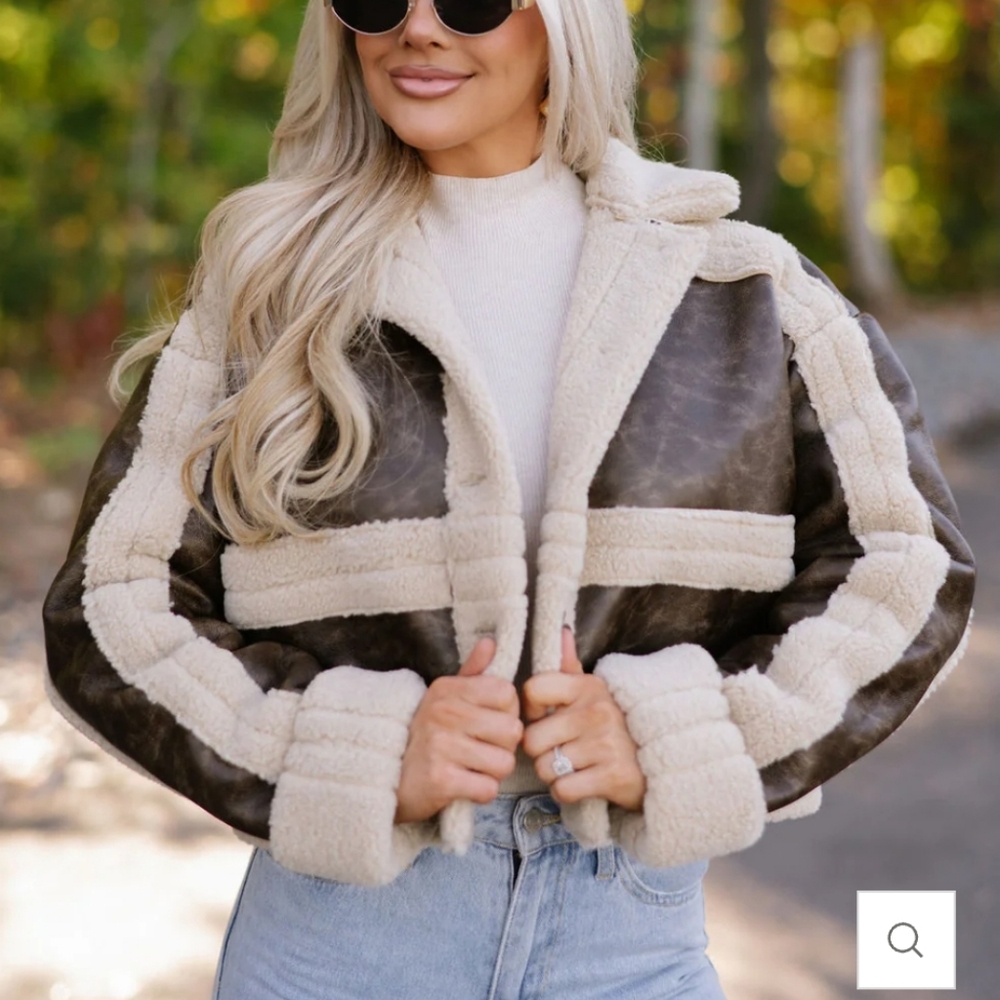 New! Ashland Shearling Coat-Espresso/faux leather jacket - Picture 3 of 7
